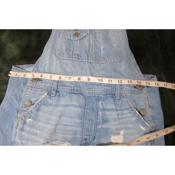 Abercrombie & Fitch Jean Overalls Shortalls Blue Denim Womens XS Distressed - Picture 3 of 9